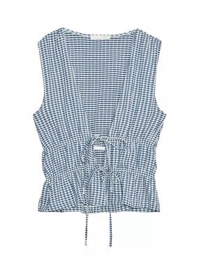 Zara Blue Gingham Tie-Front Sleeveless Top